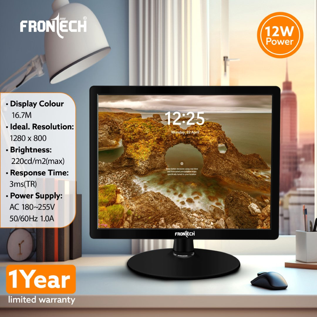 Frontech 15.4'' HD LED Monitor | 60Hz, 1280x800 | Slim & Stylish (MON-0068) Frontech 15.4'' HD LED Monitor | 60Hz, 1280x800 | Slim & Stylish (MON-0068)